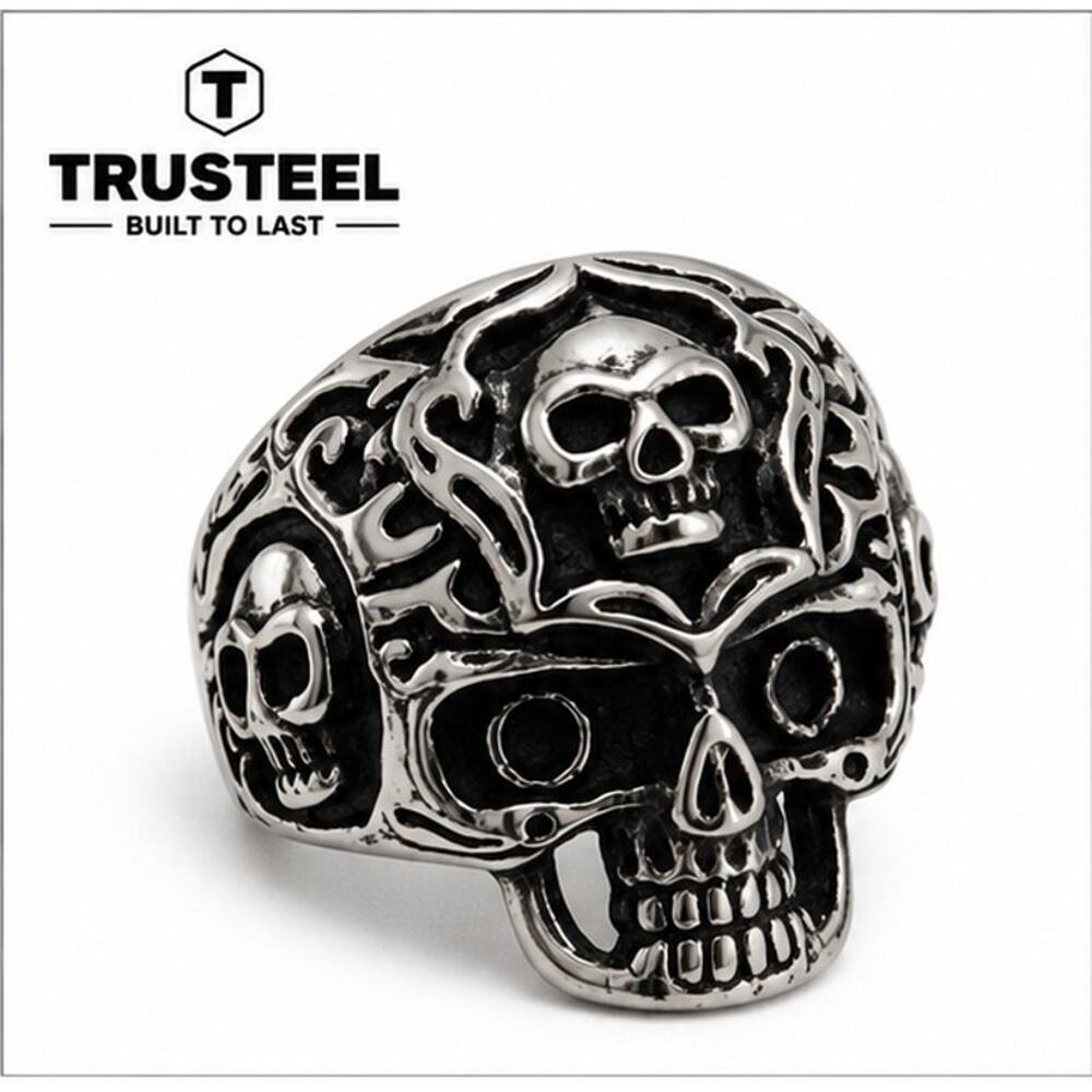 316L Stainless Steel silver gothic biker skull ring men’s size 9